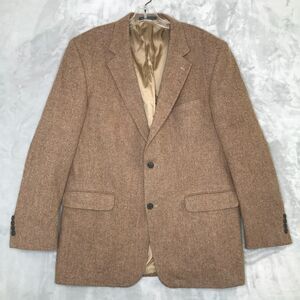 Lands End Blazer 44L Mens Herringbone Tweed Lambswool Wool Blend Lined Pockets
